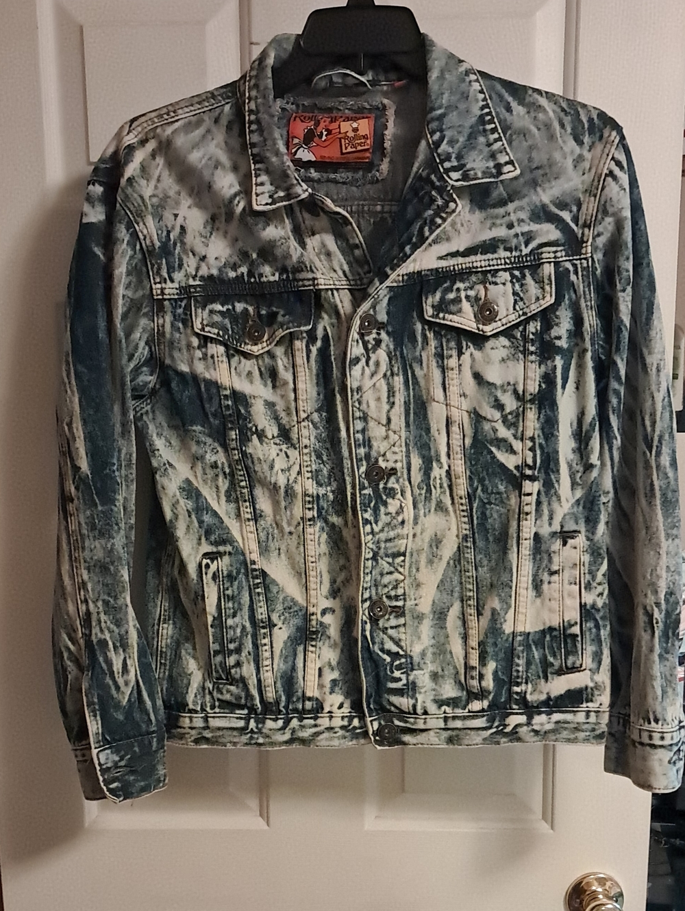 Men's Acid-Effect Denim Jacket - Blue/White